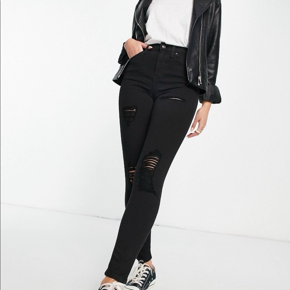 Topshop Black High Distressed Moto Skinny Jeans